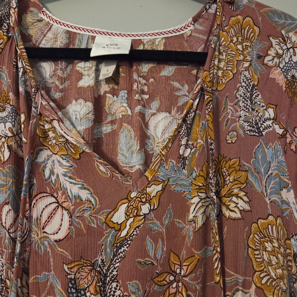 Knox Rose Womens Floral Long Dusty Rose Sleeve Bohemian Midi Dress Size Large - Picture 5 of 13